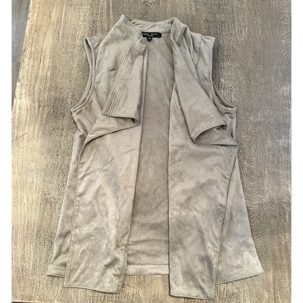 Vest Cardigan Womens Small Brown Tan Faux Suede Sleeveless Open